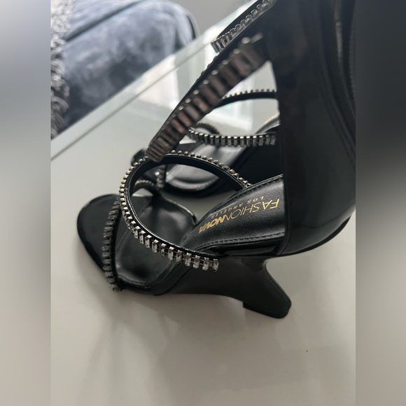 Rhinestone Fashion Nova Black Wedges - Picture 3 of 4